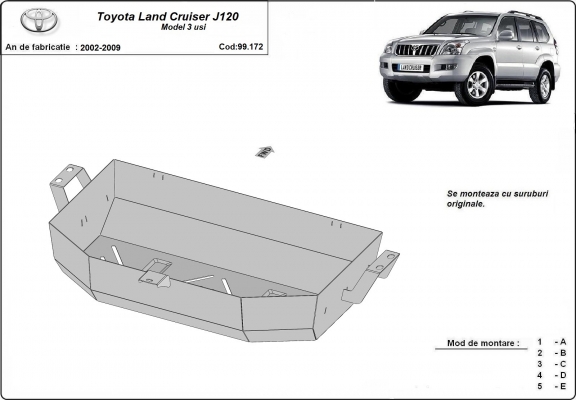 Protetor de aço para o tanque de combustível Toyota Land Cruiser J120 - apenas para o modelo de 3 portas 