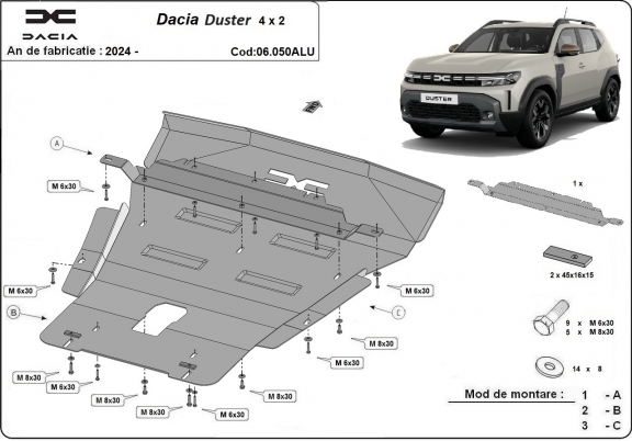 Protetor de Carter de alumínio Dacia Duster- 4x2
