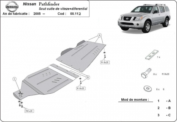 Protetor de aço para caixa de velocidades e diferencial Nissan Pathfinder