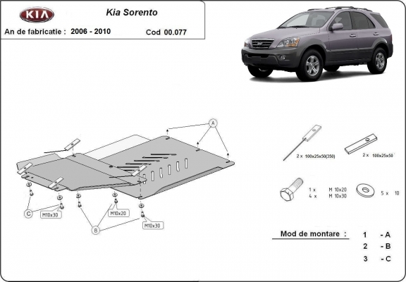 Protetor de aço para caixa de velocidades e diferencial Kia Sorento