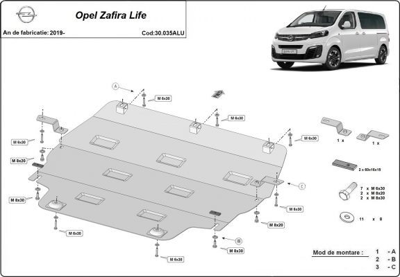Protetor de Carter de Alumínio Opel Zafira Life