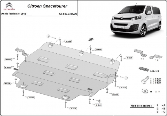 Protetor de Carter de Alumínio Citroen Spacetourer