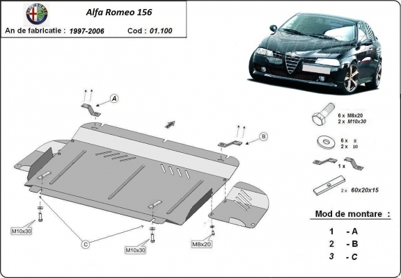 Protetor de Carter de aço Alfa Romeo 156