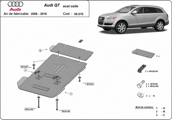  Protetor de caixa de velocidades de aço  Audi Q7