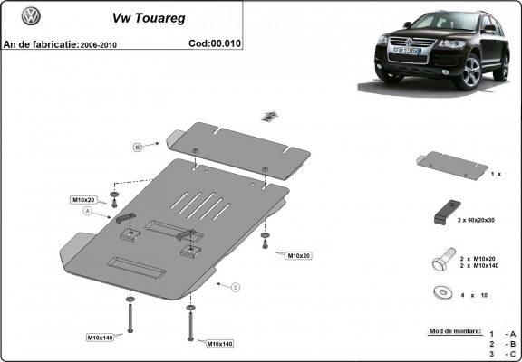  Protetor de caixa de velocidades de aço  Volkswagen Touareg 7L