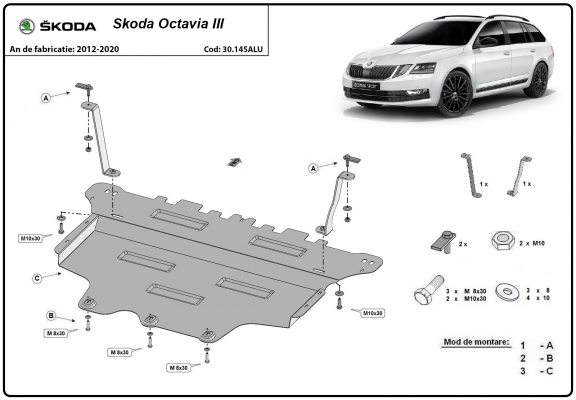 Protetor de Carter de alumínio Skoda Octavia 3