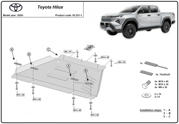  Protetor de caixa de velocidades de aço Toyota Hilux
