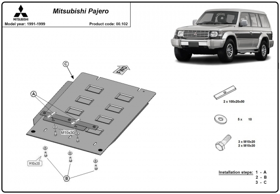  Protetor de caixa de velocidades de aço  Mitsubishi Pajero 2
