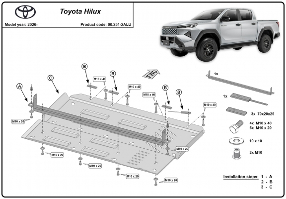 Protetor diferencial de alumínio   Toyota Hilux