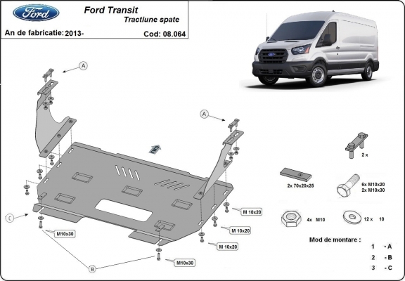 Protetor de Carter de aço Ford Transit - RWD