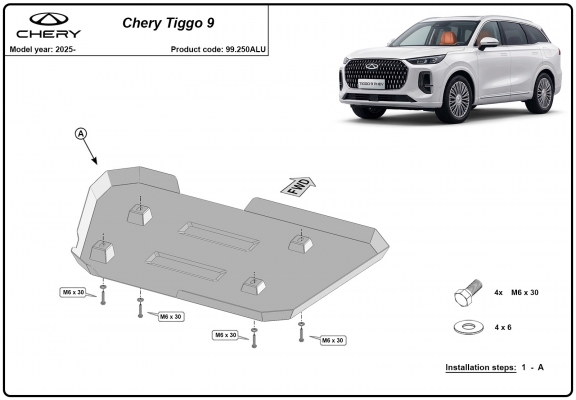 Protetor para o tanque de combustível de alumínio Chery Tiggo 9