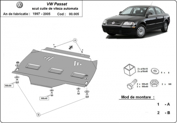  Protetor de caixa de velocidades automática de aço VW Passat B5, B5.5