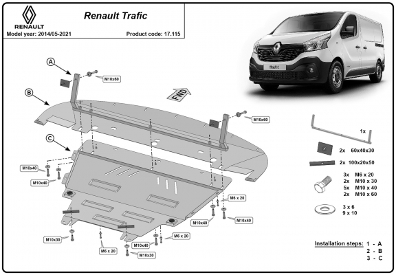 Protetor de Carter de aço Renault Trafic 3 