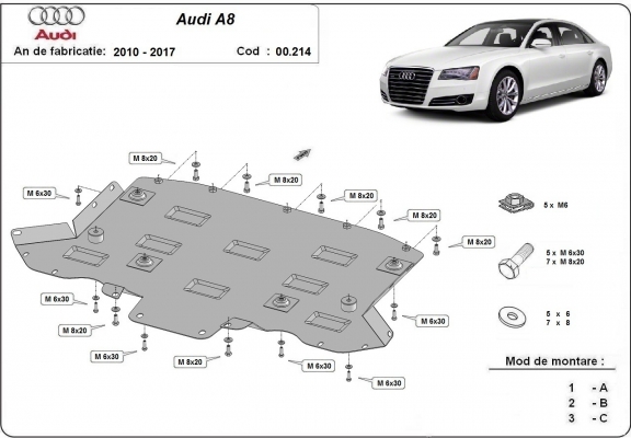  Protetor de caixa de velocidades de aço Audi A8