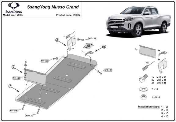 Protetor de aço para o tanque de combustível Ssangyong Musso Grand