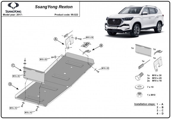 Protetor de aço para o tanque de combustível Ssangyong Rexton