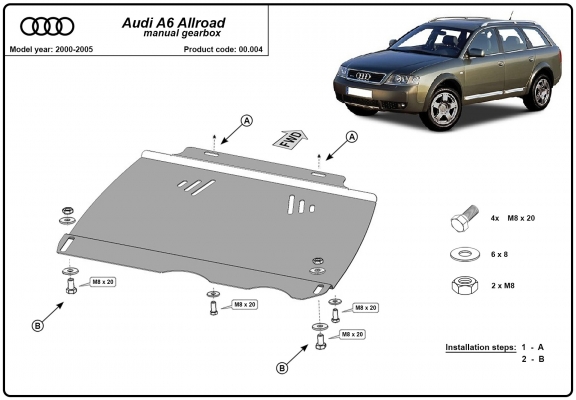  Protetor de caixa de velocidades manual de aço  Audi Allroad A6