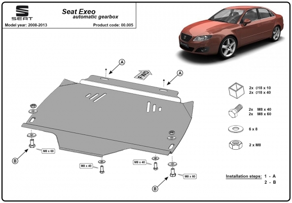  Protetor de caixa de velocidades automática de aço Seat Exeo
