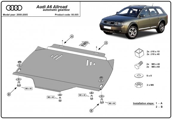  Protetor de caixa de velocidades automática de aço Audi Allroad A6