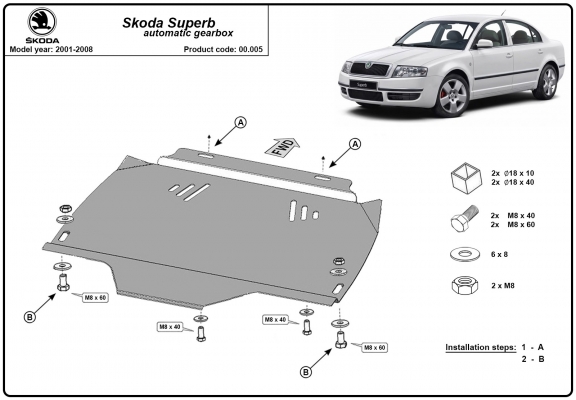  Protetor de caixa de velocidades automática de aço Skoda Superb