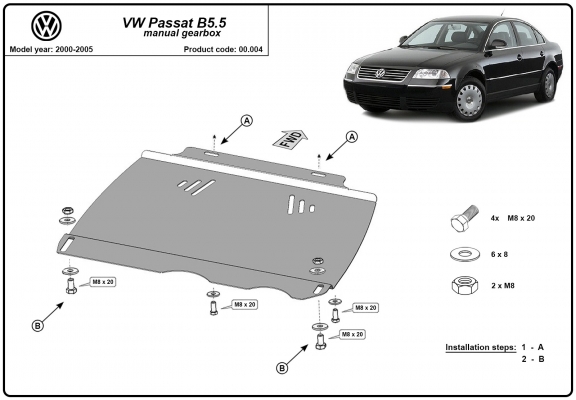  Protetor de caixa de velocidades manual de aço  VW Passat B5, B5.5