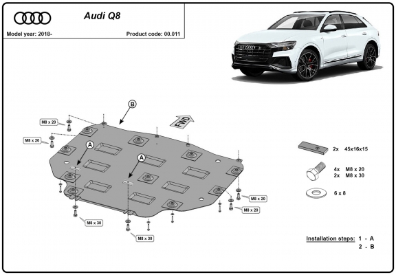 Protetor de caixa de velocidades de aço  Audi Q8