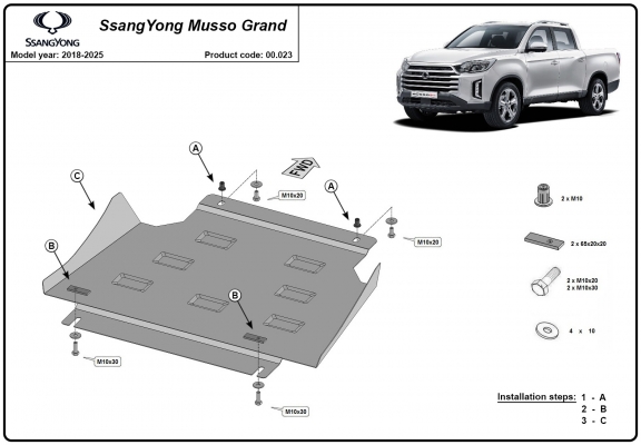 Protetor de caixa de velocidades de aço Ssangyong Musso Grand
