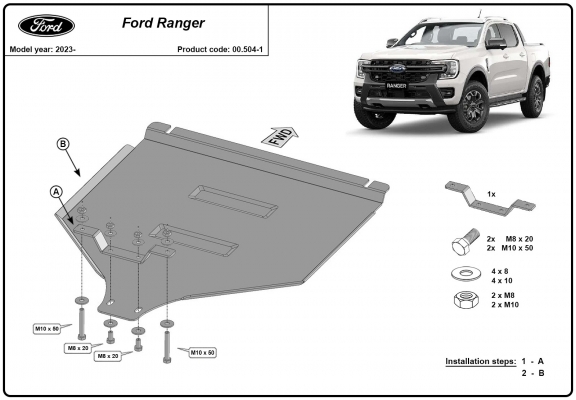  Protetor de caixa de velocidades manual de aço Ford Ranger