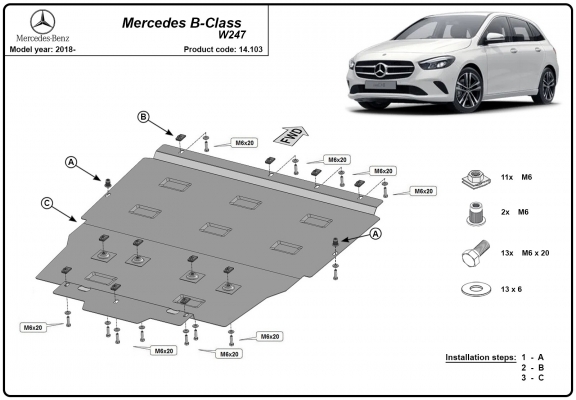 Protetor de Carter de aço Mercedes B-Class W247