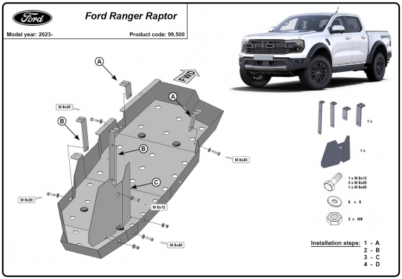 Protetor de aço para o tanque de combustível Ford Ranger Raptor