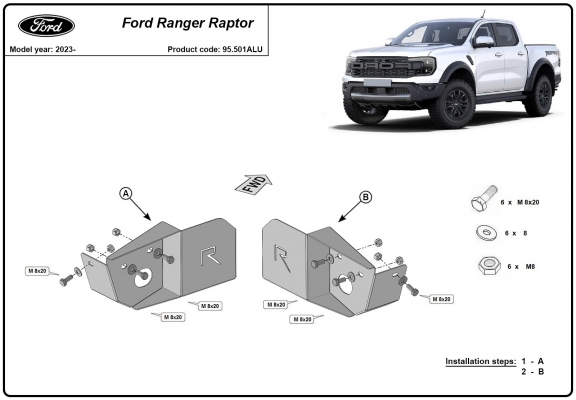 Protetor de Carter em alumínio do sensor do braço de suspensão traseiro Ford Ranger Raptor