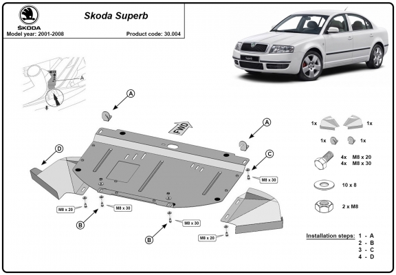 Protetor de Carter de aço Skoda Superb - 1,8 1,9 2,0 TDI
