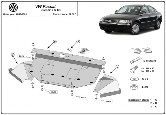 Protetor de Carter de aço VW Passat B5, B5.5