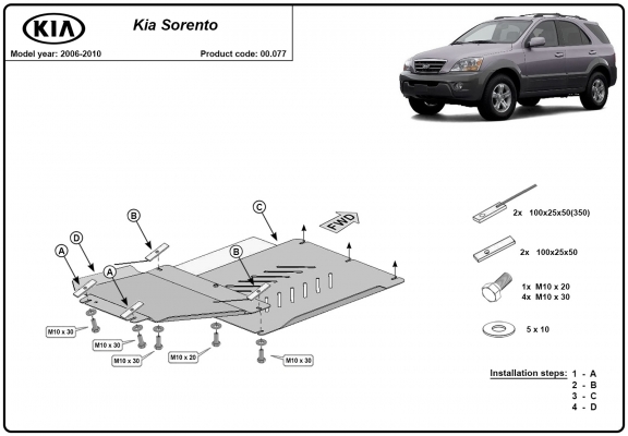 Protetor de aço para caixa de velocidades e diferencial Kia Sorento