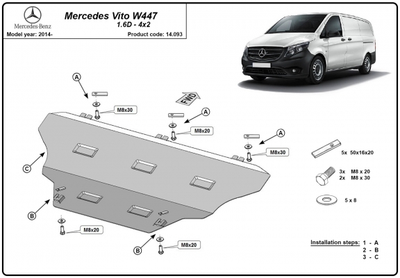 Protetor de Carter de aço Mercedes Vito W447, 4x2, 1.6 D