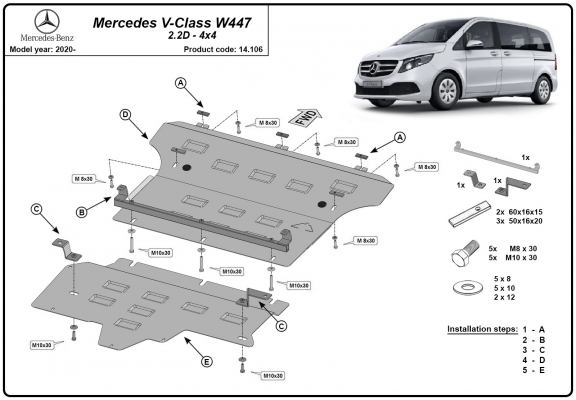 Protetor de Carter de aço Mercedes V-Class W447, 2.2 D, 4x4