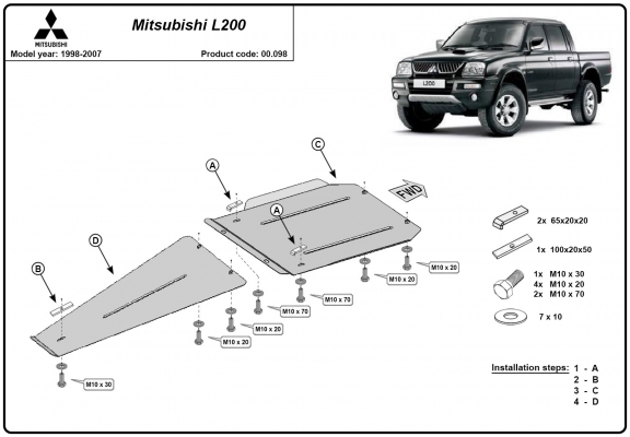 Protetor de aço para caixa de velocidades e diferencial Mitsubishi L 200