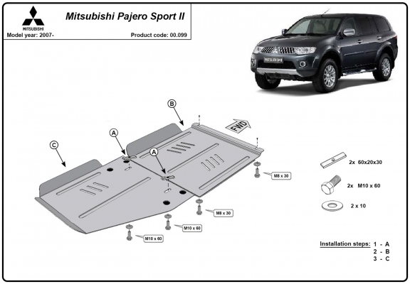 Protetor de aço para caixa de velocidades Mitsubishi Pajero Sport 2
