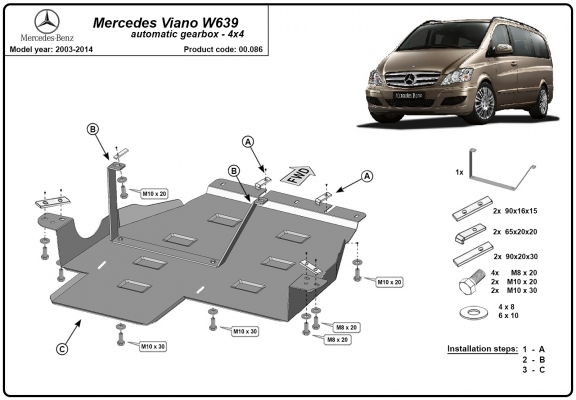  Protetor de caixa de velocidades de aço  Mercedes Viano W639 - 4x4 - automatic gearbox