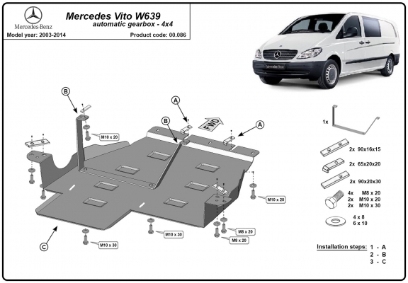  Protetor de caixa de velocidades de aço  Mercedes Vito W639 - 4x4 - automatic gearbox