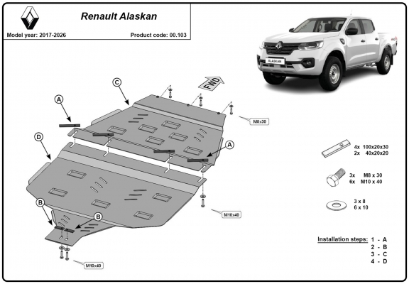  Protetor de caixa de velocidades de aço Renault Alaskan