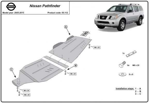 Protetor de aço para caixa de velocidades e diferencial Nissan Pathfinder