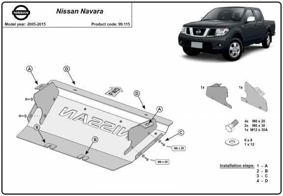 Protetor de aço para radiador Nissan Navara D40